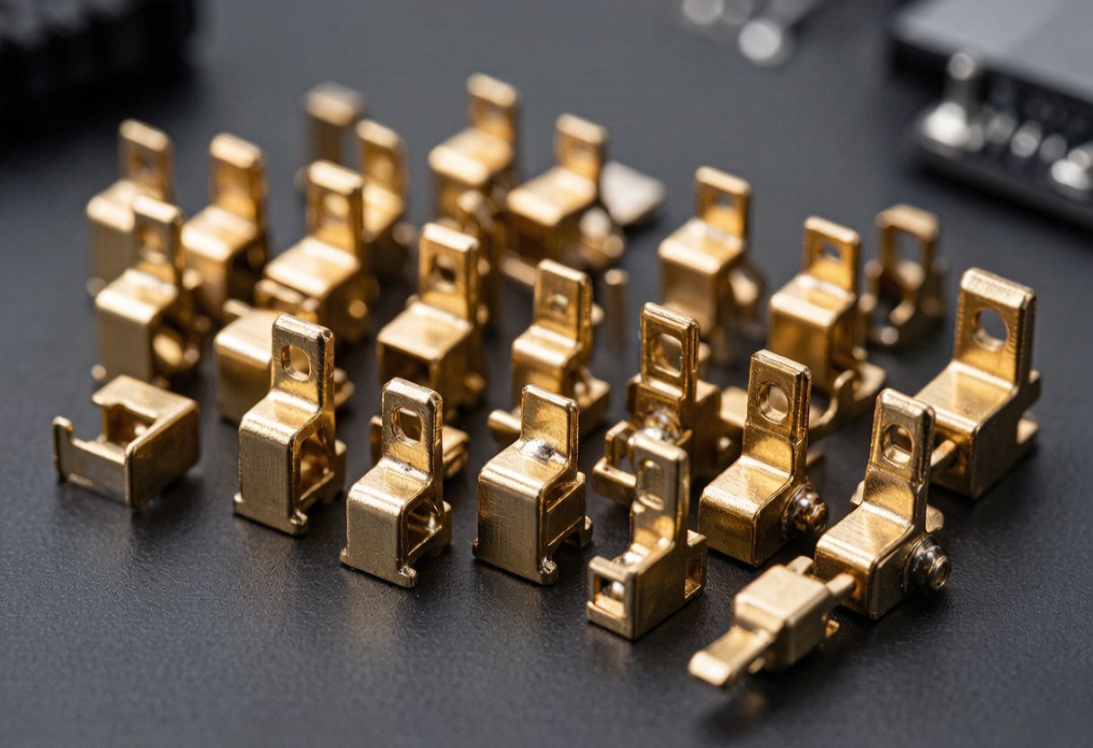 precision-metal-terminal-contacts-macro-top-view-arranged-in-row